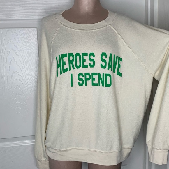 Wildfox"Heroes Save I Spend" Pullover Graphic Top - Picture 4 of 6